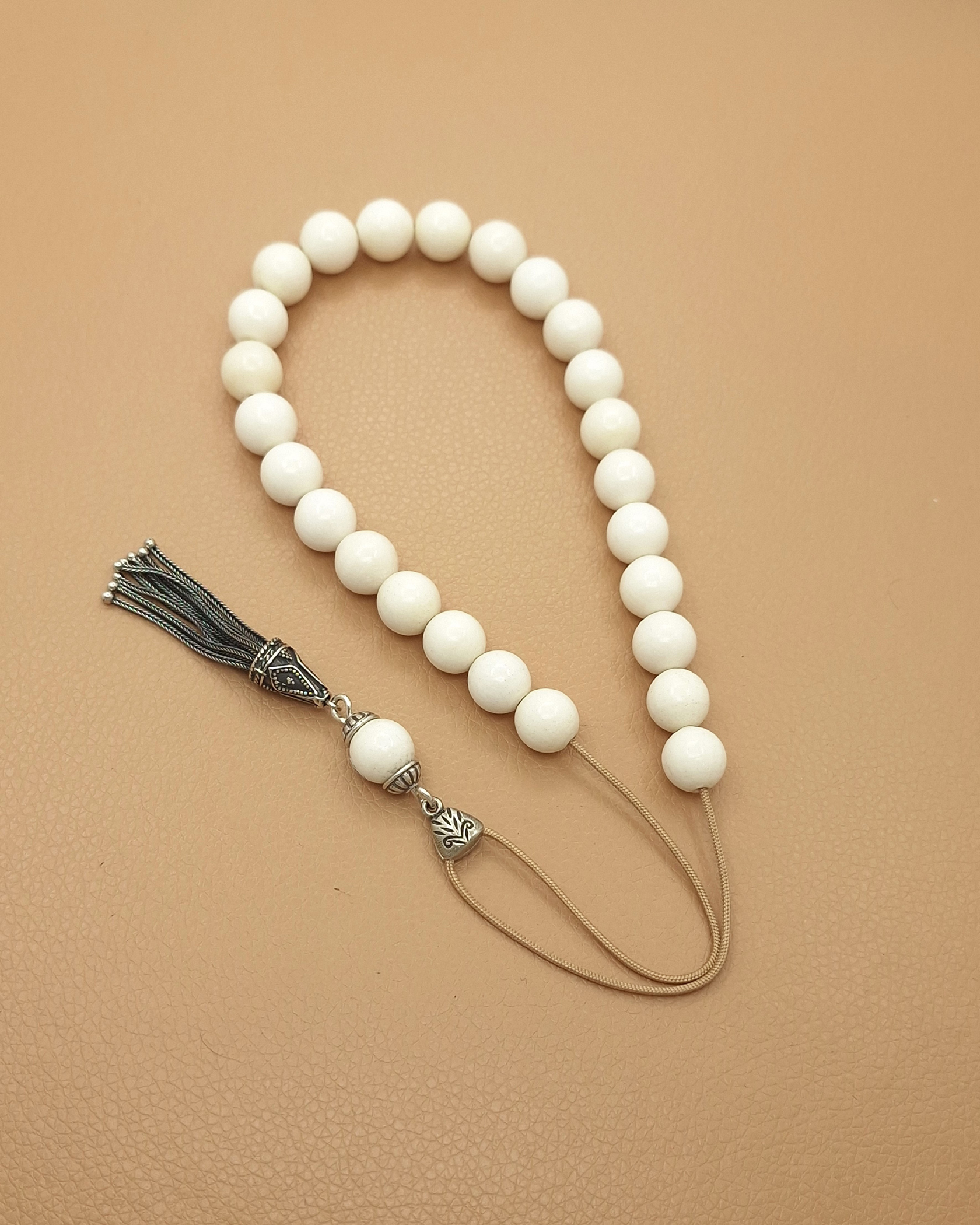 Camel Bone Komboloi with Silver Tassel Camel Bone Komboloi with Silver Tassel