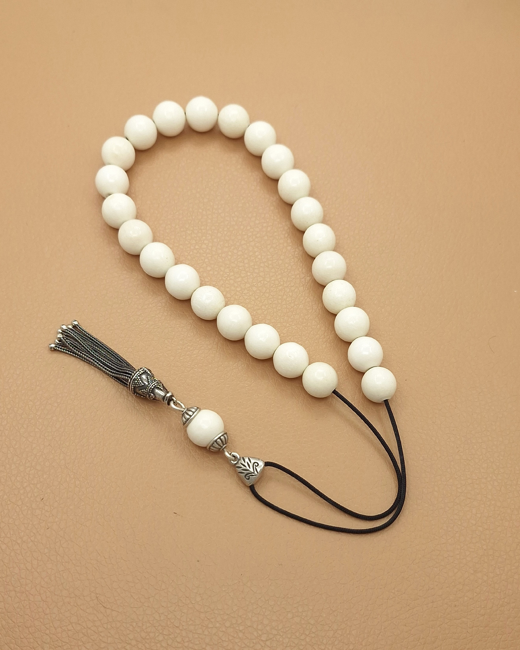 Camel Bone Komboloi with Silver Tassel Camel Bone Komboloi with Silver Tassel