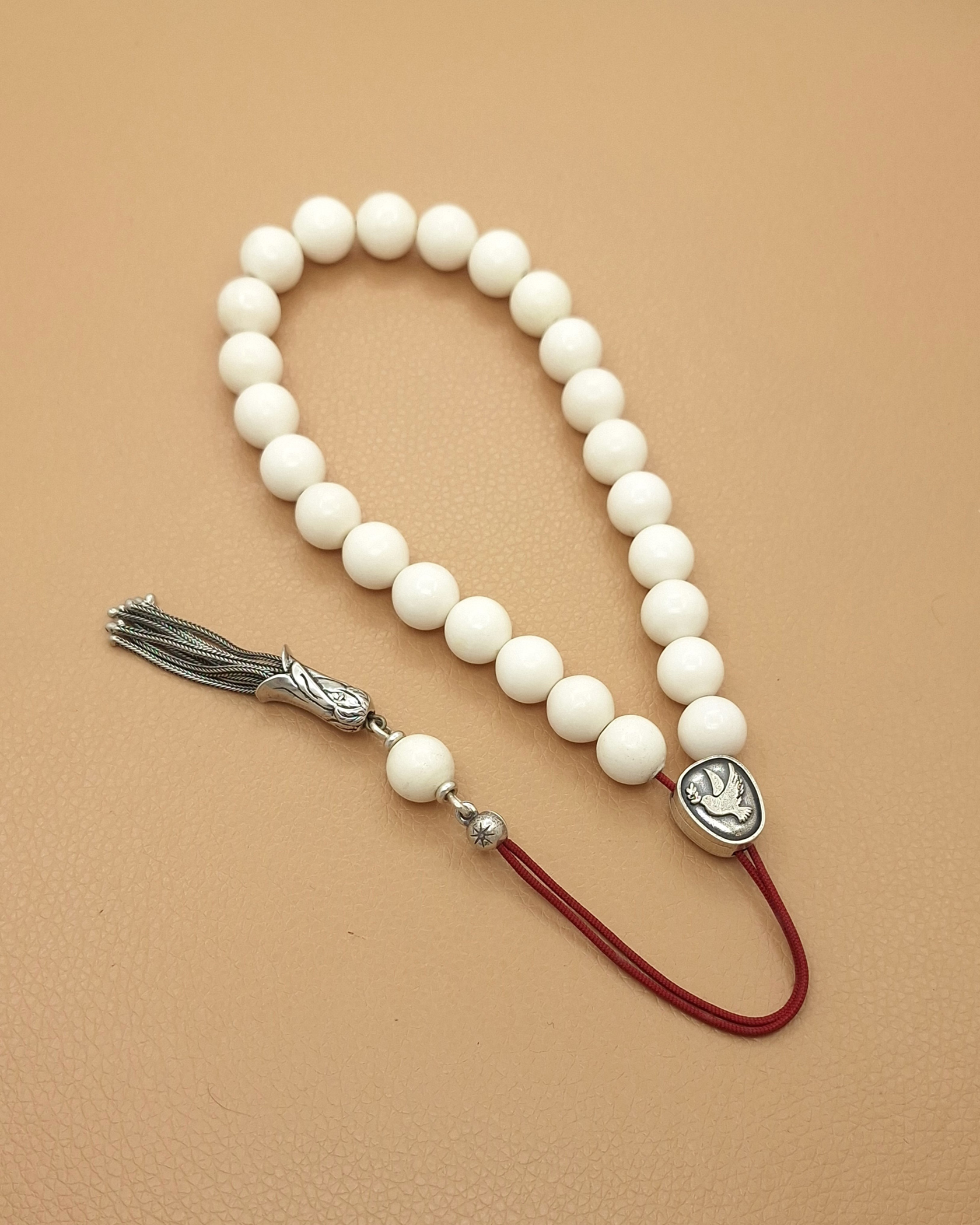 Camel Bone Komboloi with Silver Tassel and Emblem Camel Bone Komboloi with Silver Tassel and Emblem