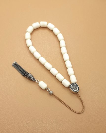 Camel Bone Komboloi with Silver Tassel and Cross