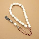 Camel Bone Komboloi with Silver Tassel and Cross