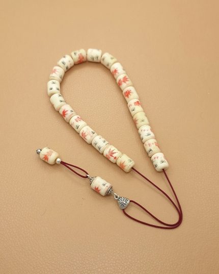 Handmade Painted Bone Komboloi with Silver Details