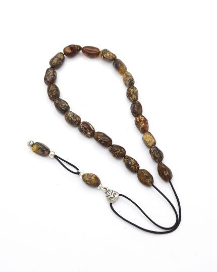 Dark Green Raw Baltic Amber Komboloi