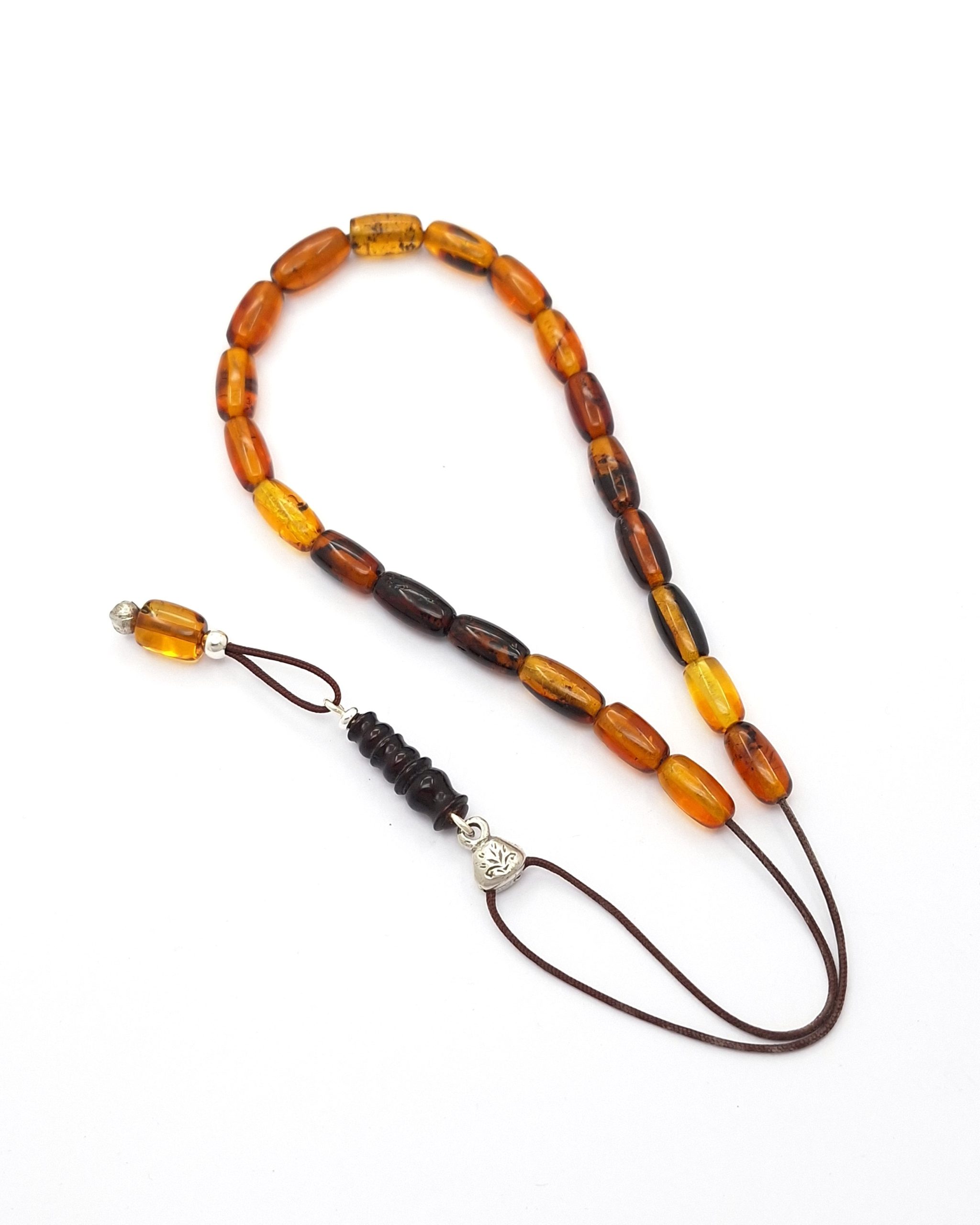Baltic Cognac amber kompoloi in cognac color with 925 silver Baltic Cognac amber kompoloi in cognac color with 925 silver