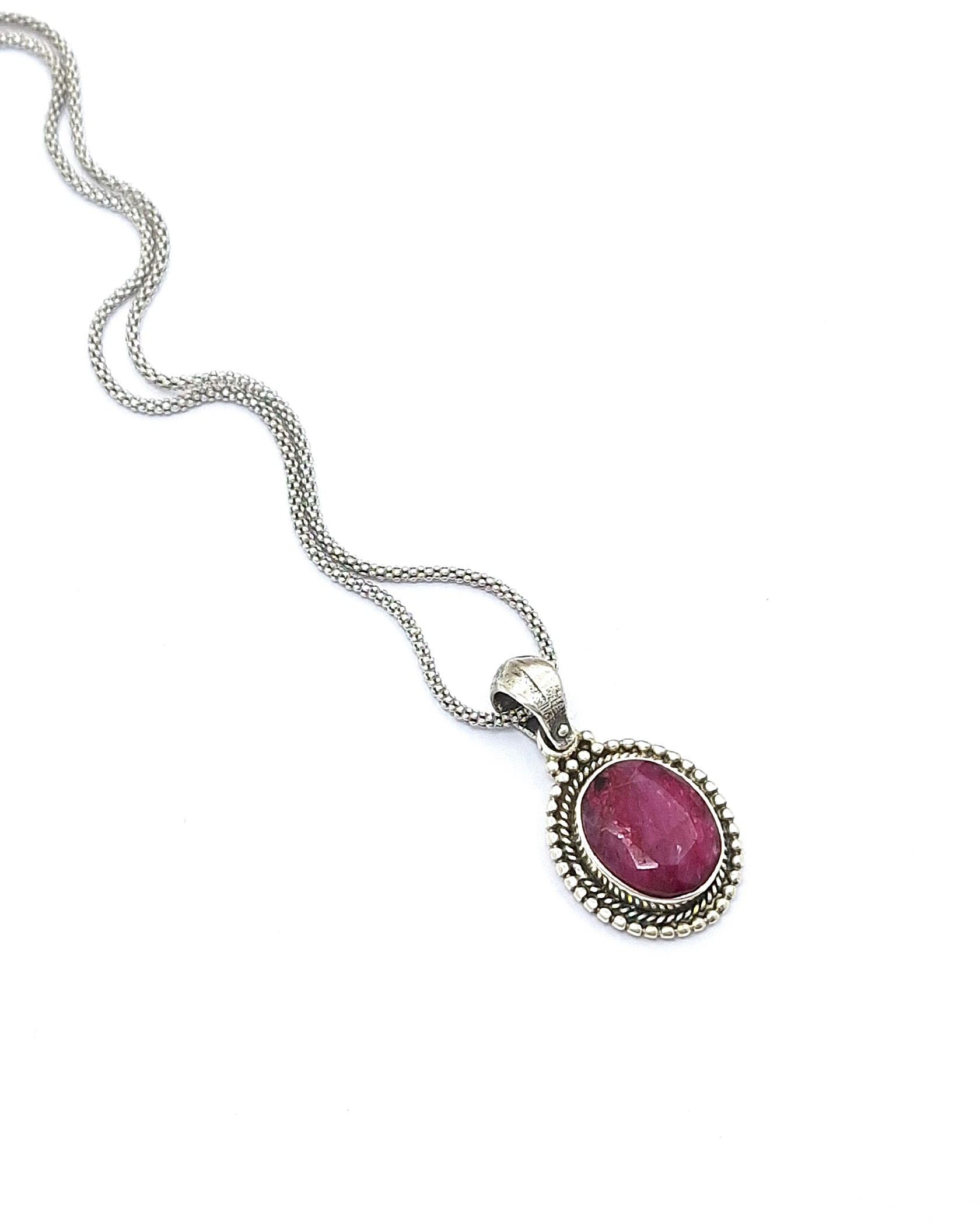 Handmade Sterling Silver 925 Oval Ruby Pendant Handmade Sterling Silver 925 Oval Ruby Pendant