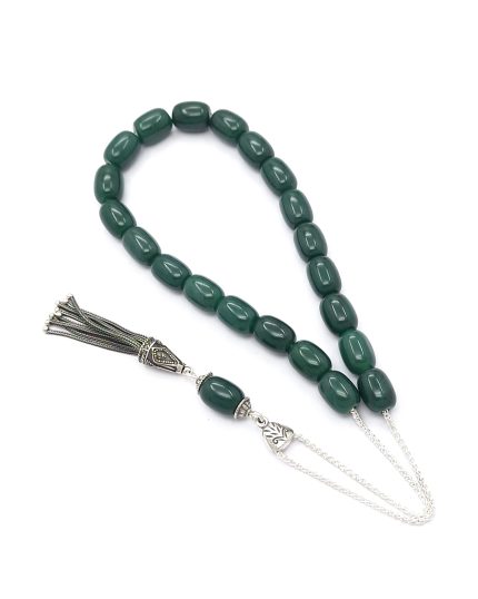 Green Agate komboloi with Sterling Silver 925