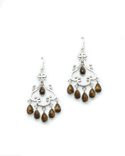 Handmade Ethnic Earrings in Sterling Silver 925 with Tiger’s Eye Stones