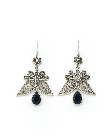 Handmade Folk-Art Silver 925 Earrings with Iolite