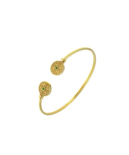 Byzantine Gold-Plated Silver Cuff Bracelet with Green Zircon