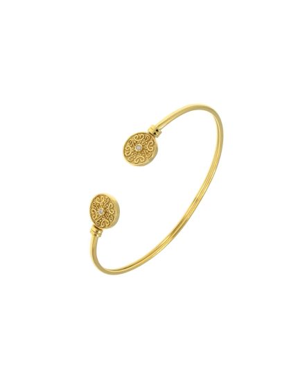 Byzantine Gold-Plated Silver Cuff Bracelet with White Zircon