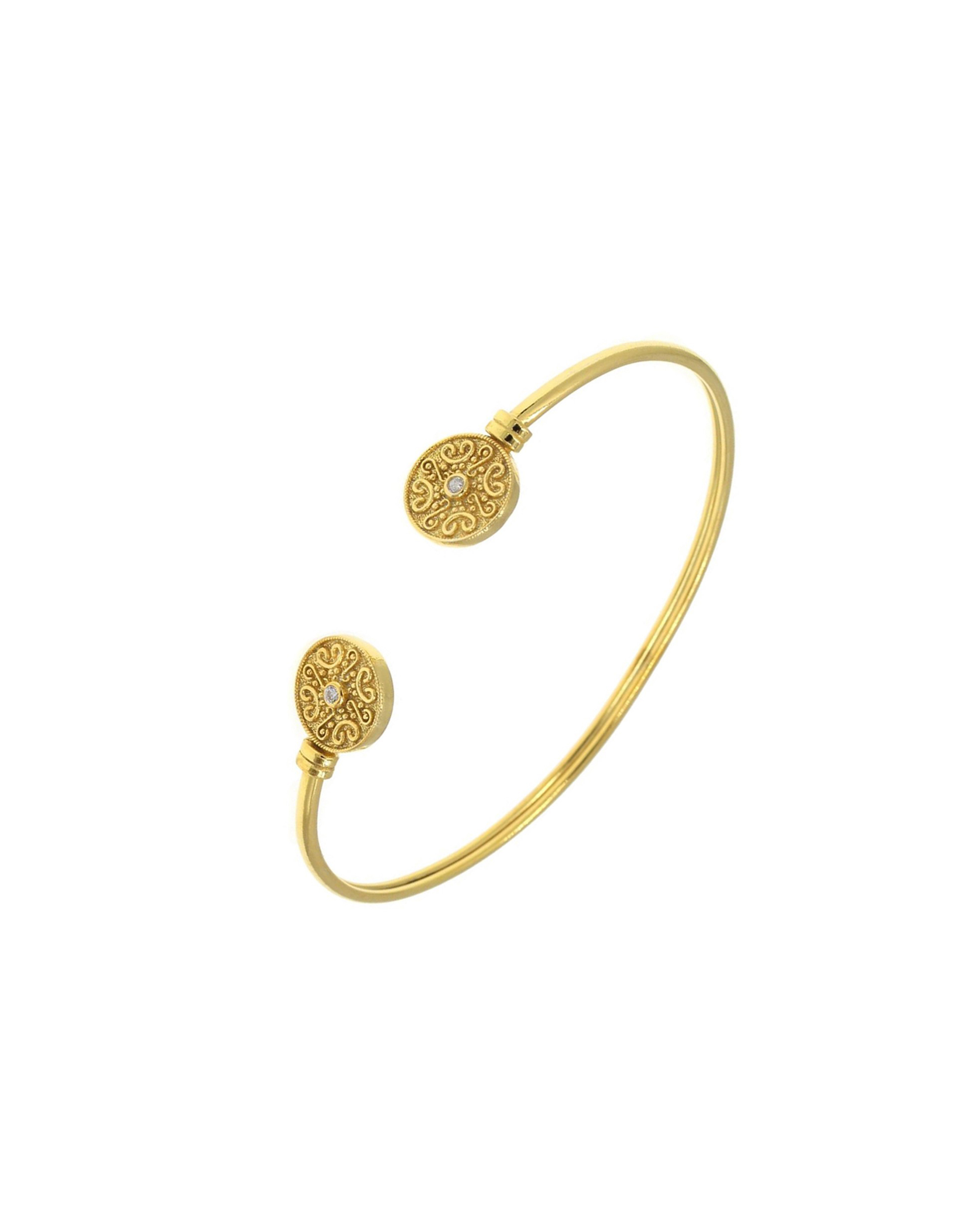 Byzantine Gold-Plated Silver Cuff Bracelet with White Zircon Byzantine Gold-Plated Silver Cuff Bracelet with White Zircon