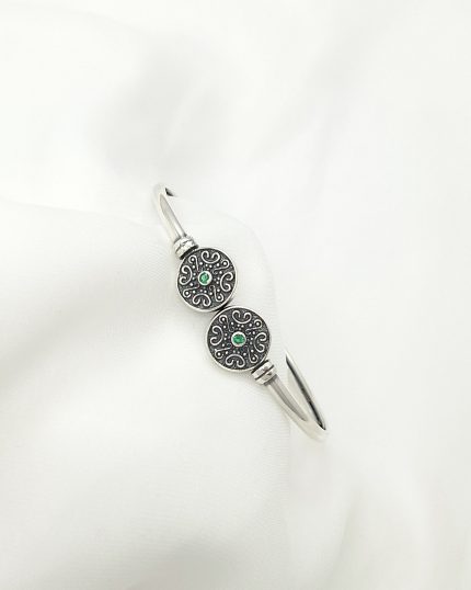 Byzantine Sterling Silver Cuff Bracelet with Green Zircon