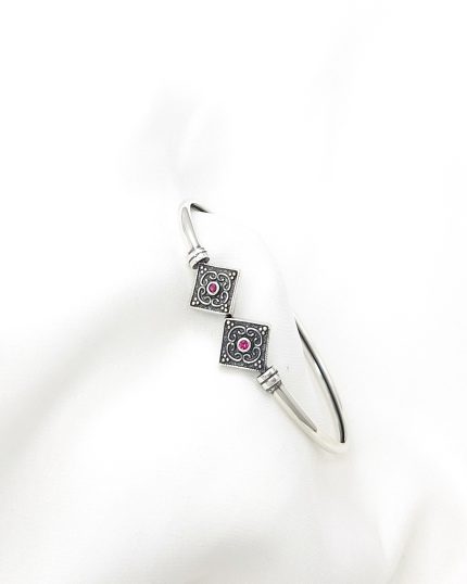 Byzantine Sterling Silver Cuff Bracelet with Red Zircon