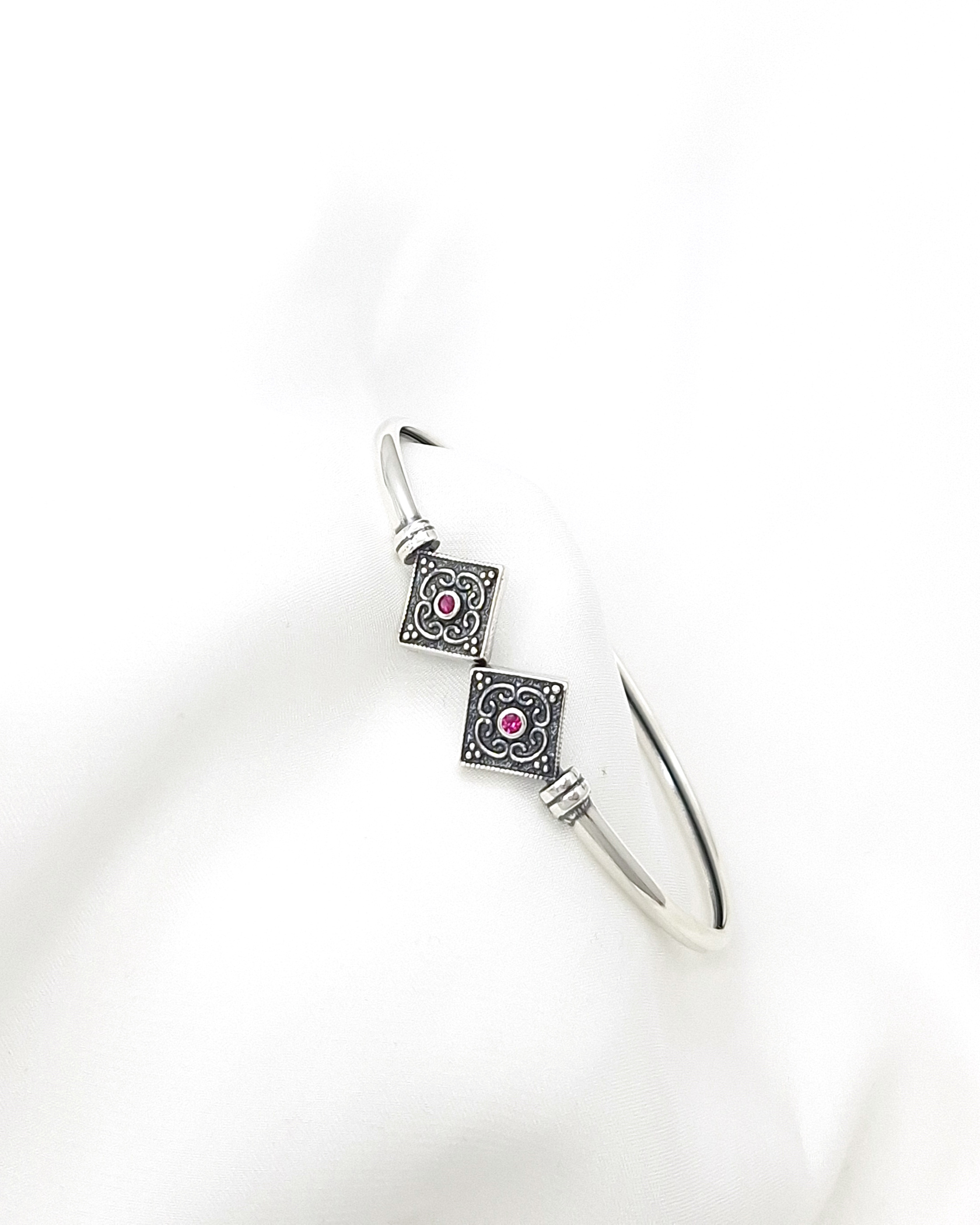Byzantine Sterling Silver Cuff Bracelet with Red Zircon Byzantine Sterling Silver Cuff Bracelet with Red Zircon