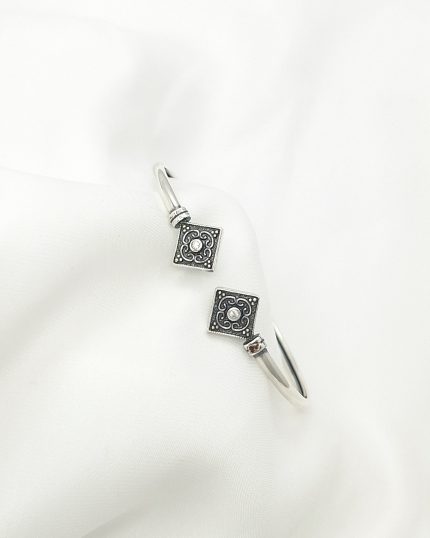 Byzantine Sterling Silver Cuff Bracelet with Clear Zircon