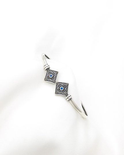 Byzantine Sterling Silver Cuff Bracelet with Blue Zircon