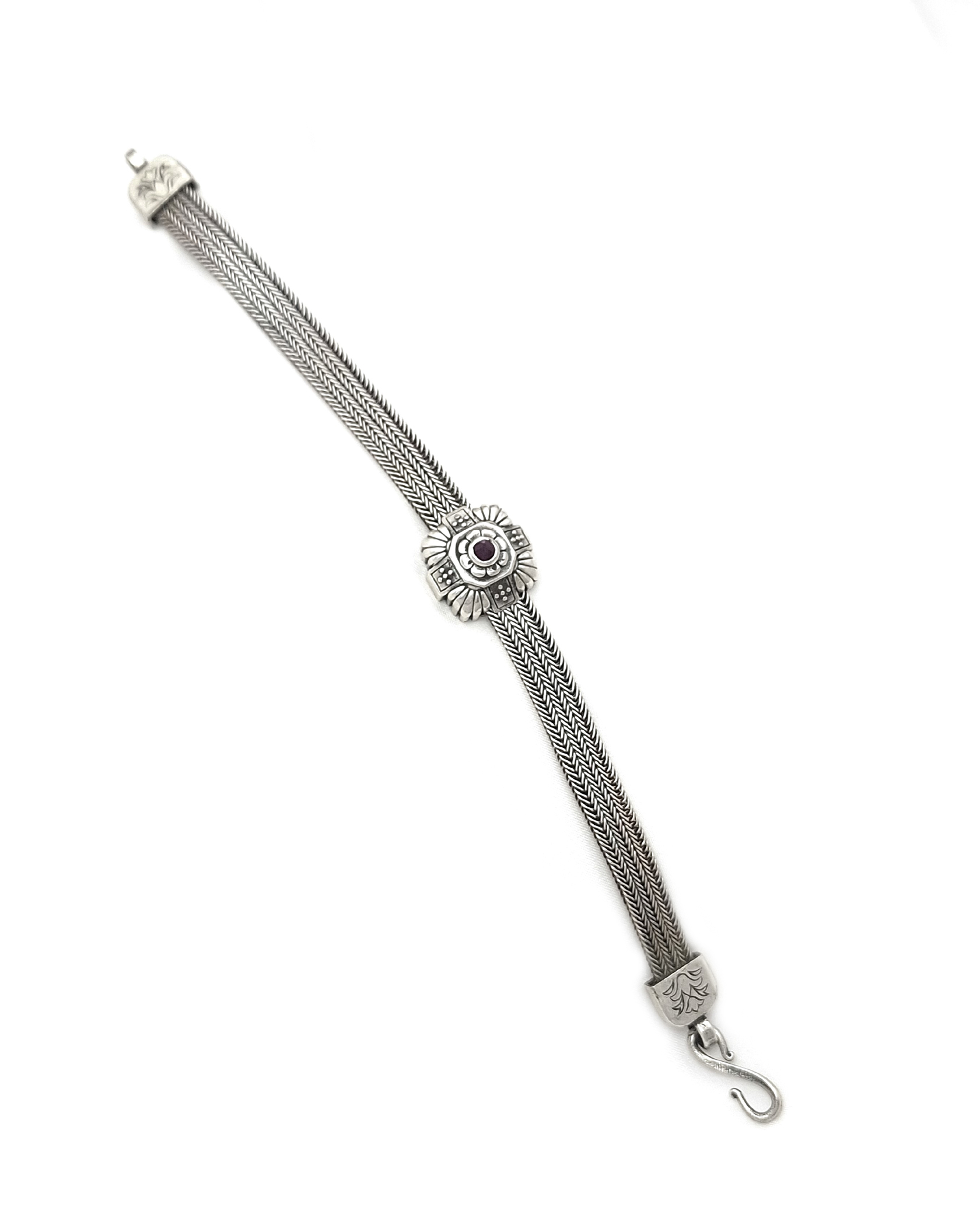 Handmade Byzantine Bracelet in Sterling Silver with Garnet Handmade Byzantine Bracelet in Sterling Silver with Garnet