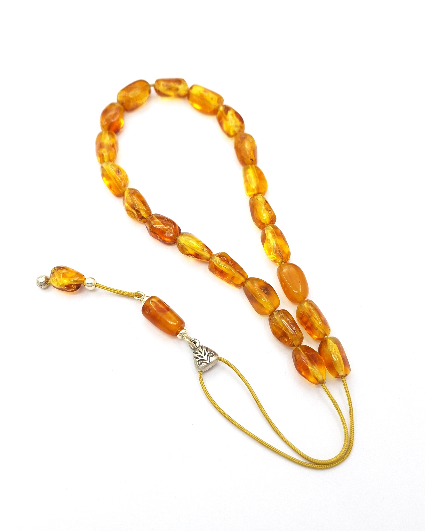 Baltic Amber Komboloi in Light Cognac Color & Sterling Silver 925 Baltic Amber Komboloi in Light Cognac Color & Sterling Silver 925