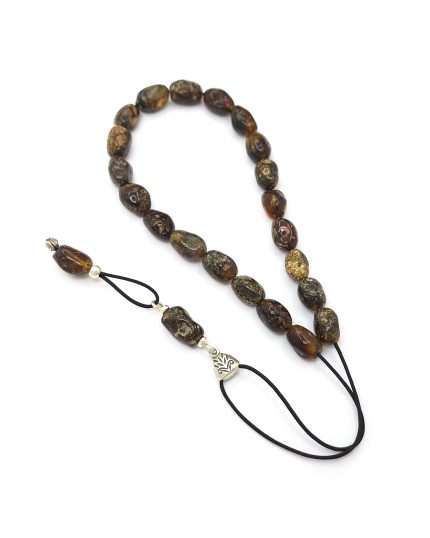 Baltic Amber Komboloi with Natural Green Tones & Sterling Silver 925