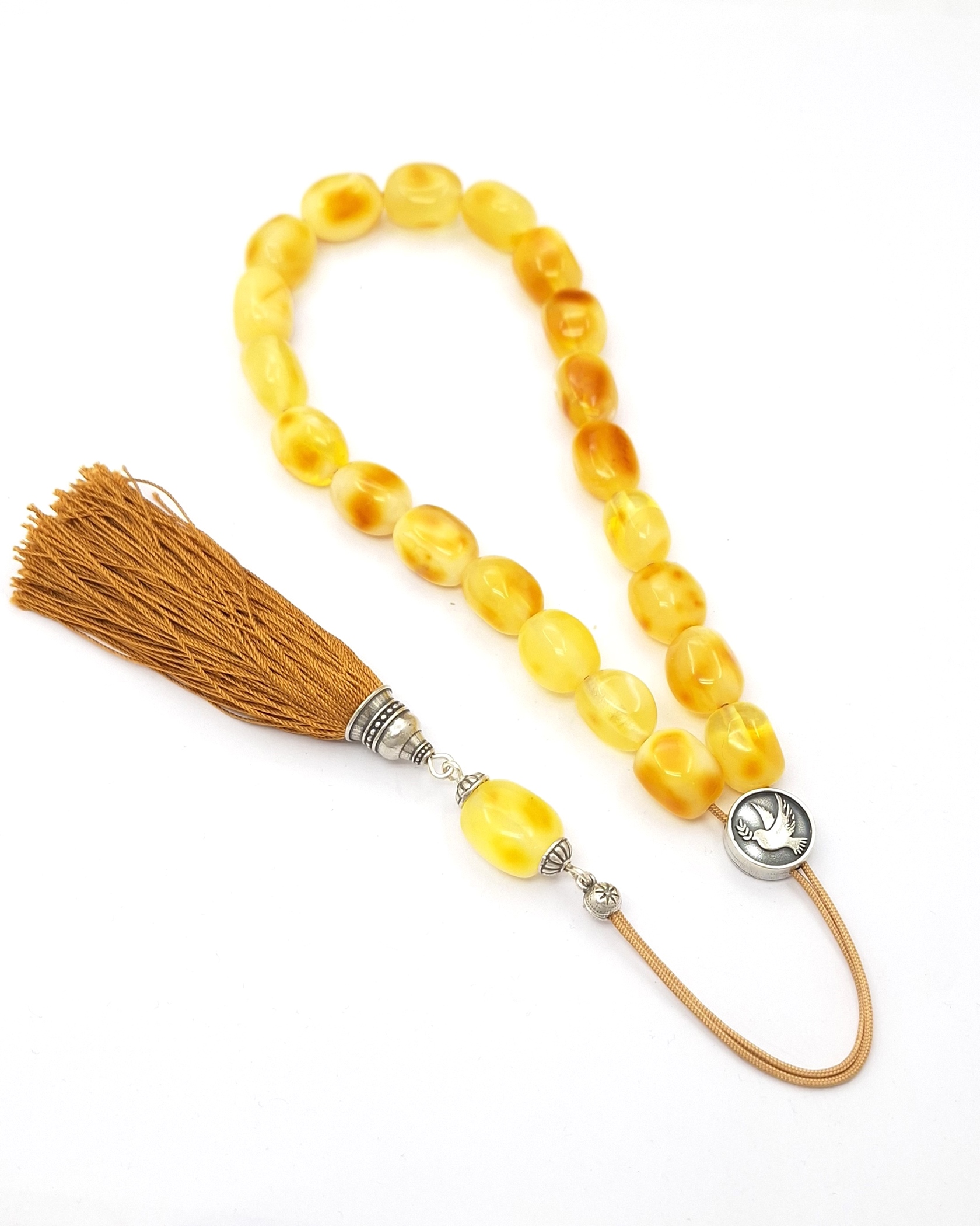 Royal Baltic Amber Komboloi with Sterling Silver 925 and Pure Silk Tassel Royal Baltic Amber Komboloi with Sterling Silver 925 and Pure Silk Tassel