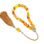 Royal Baltic Amber Komboloi with Sterling Silver 925 and Pure Silk Tassel