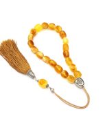 Royal Baltic Amber Komboloi with Sterling Silver 925 and Pure Silk Tassel