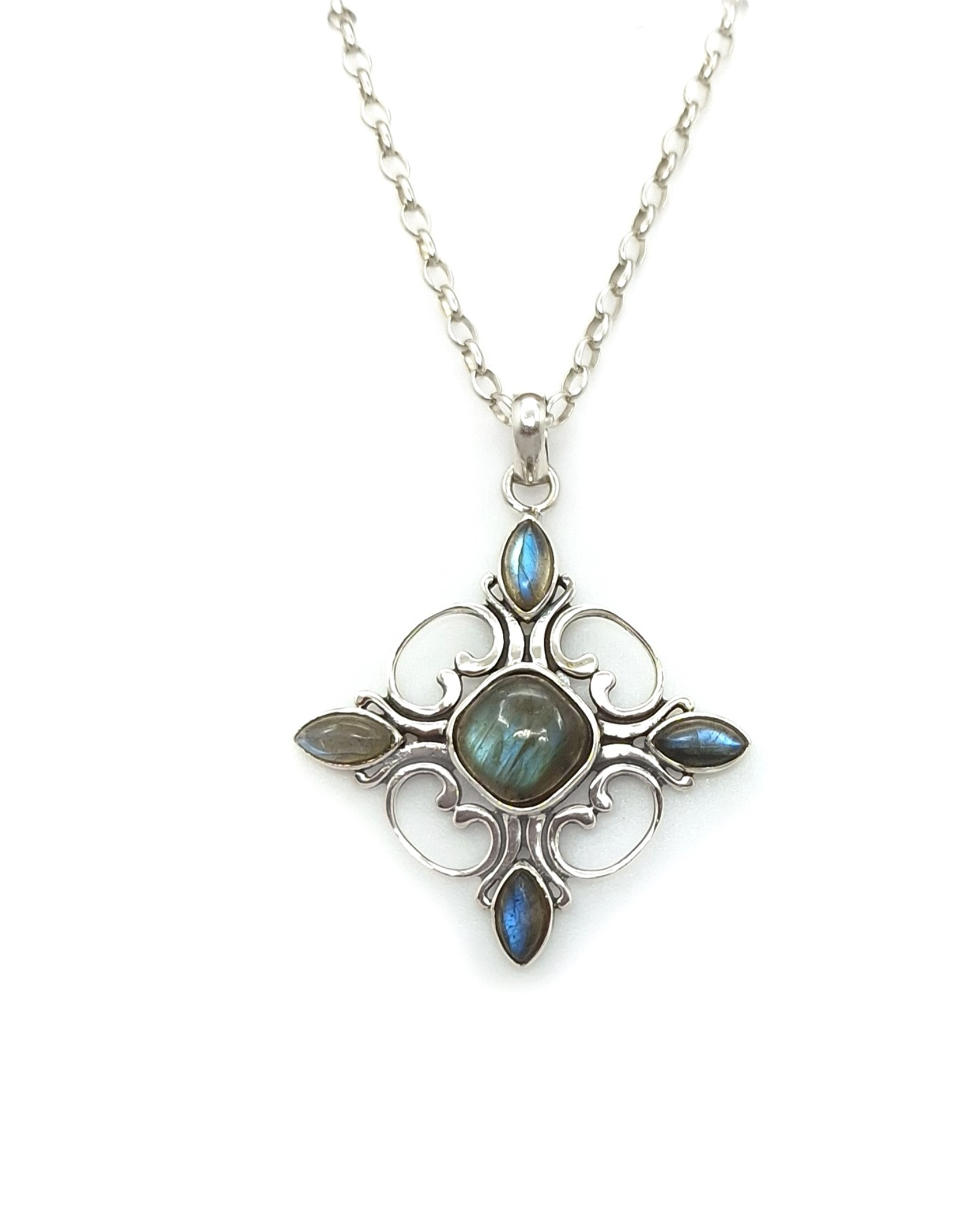 Handmade Sterling Silver 925 Cross with Labradorite Handmade Sterling Silver 925 Cross with Labradorite