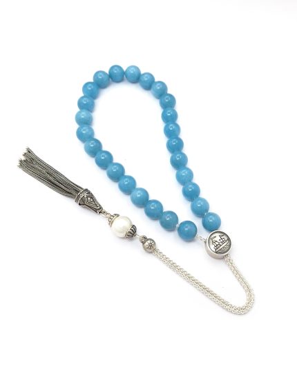 Amazonite Komboloi with Pearl & Sterling Silver Ship Emblem