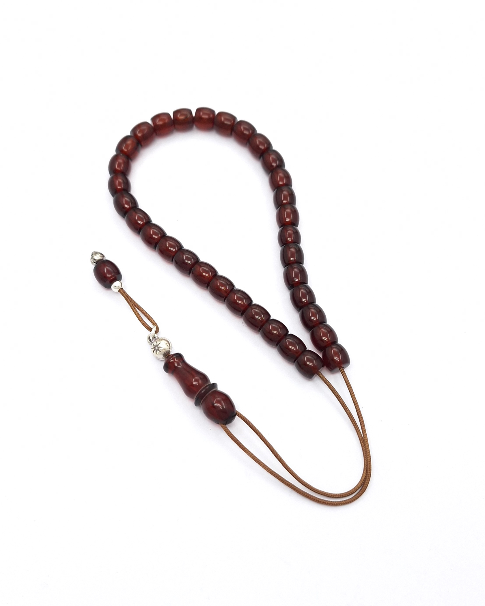 Religious Komboloi with 33 Beads from Genuine Baltic Amber and Sterling Silver 925 Religious Komboloi with 33 Beads from Genuine Baltic Amber and Sterling Silver 925