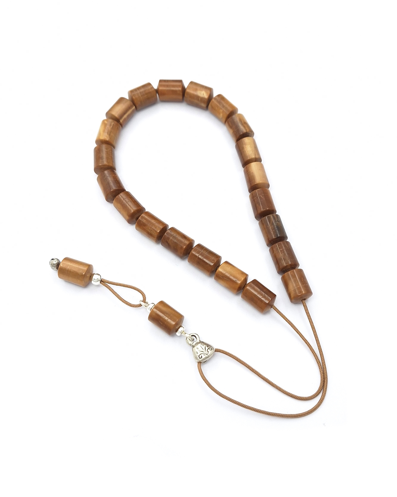 Handmade coconut palm wood komboloi with silver components Handmade coconut palm wood komboloi with silver components