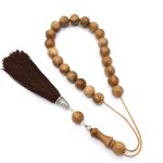 Handmade coconut palm wood komboloi with sterling silver components and silk tassel