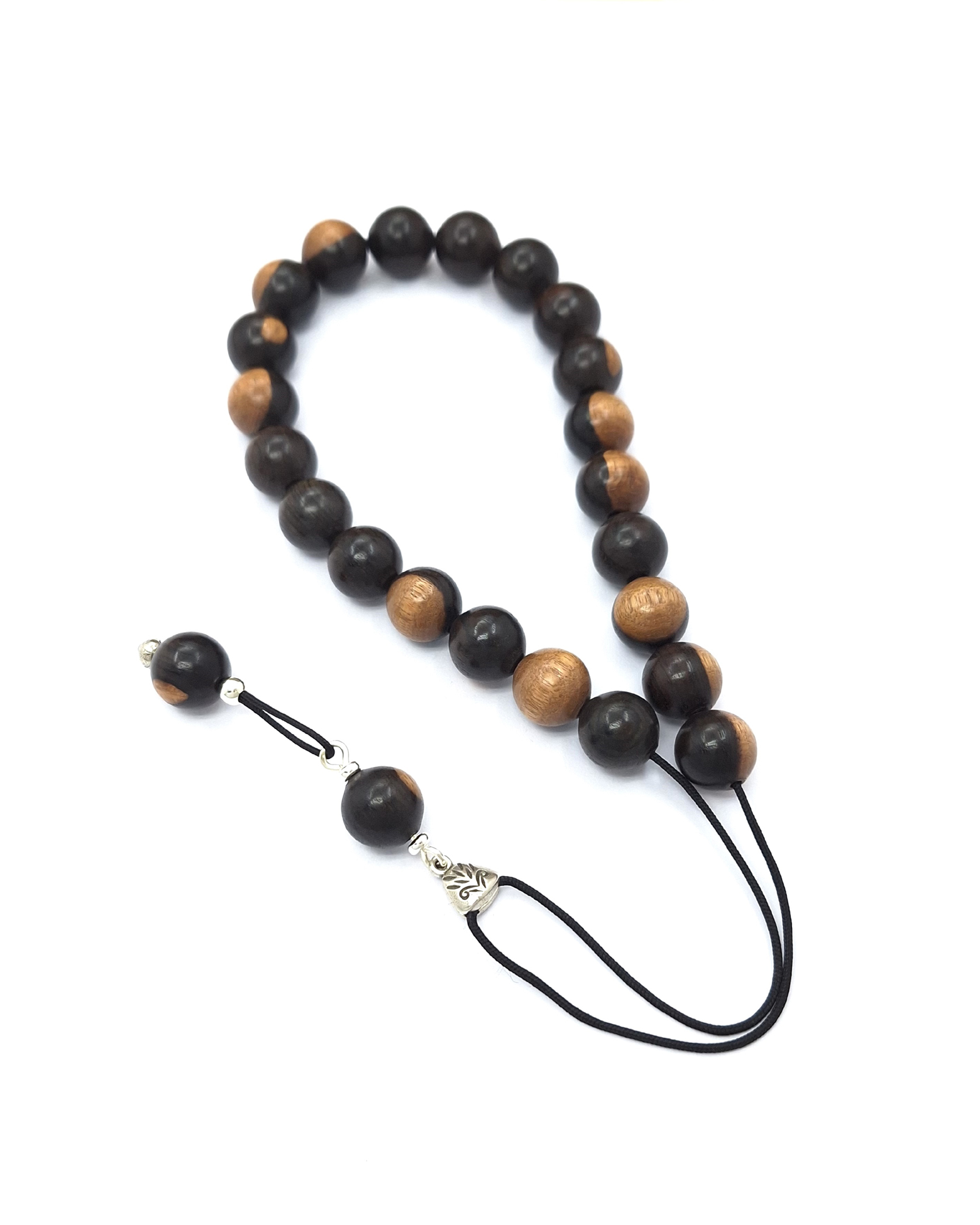Handmade ebony wood komboloi with sterling silver 925 components Handmade ebony wood komboloi with sterling silver 925 components