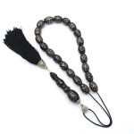Handmade Komboloi from Black Coral (Yousouri) with Sterling Silver 925