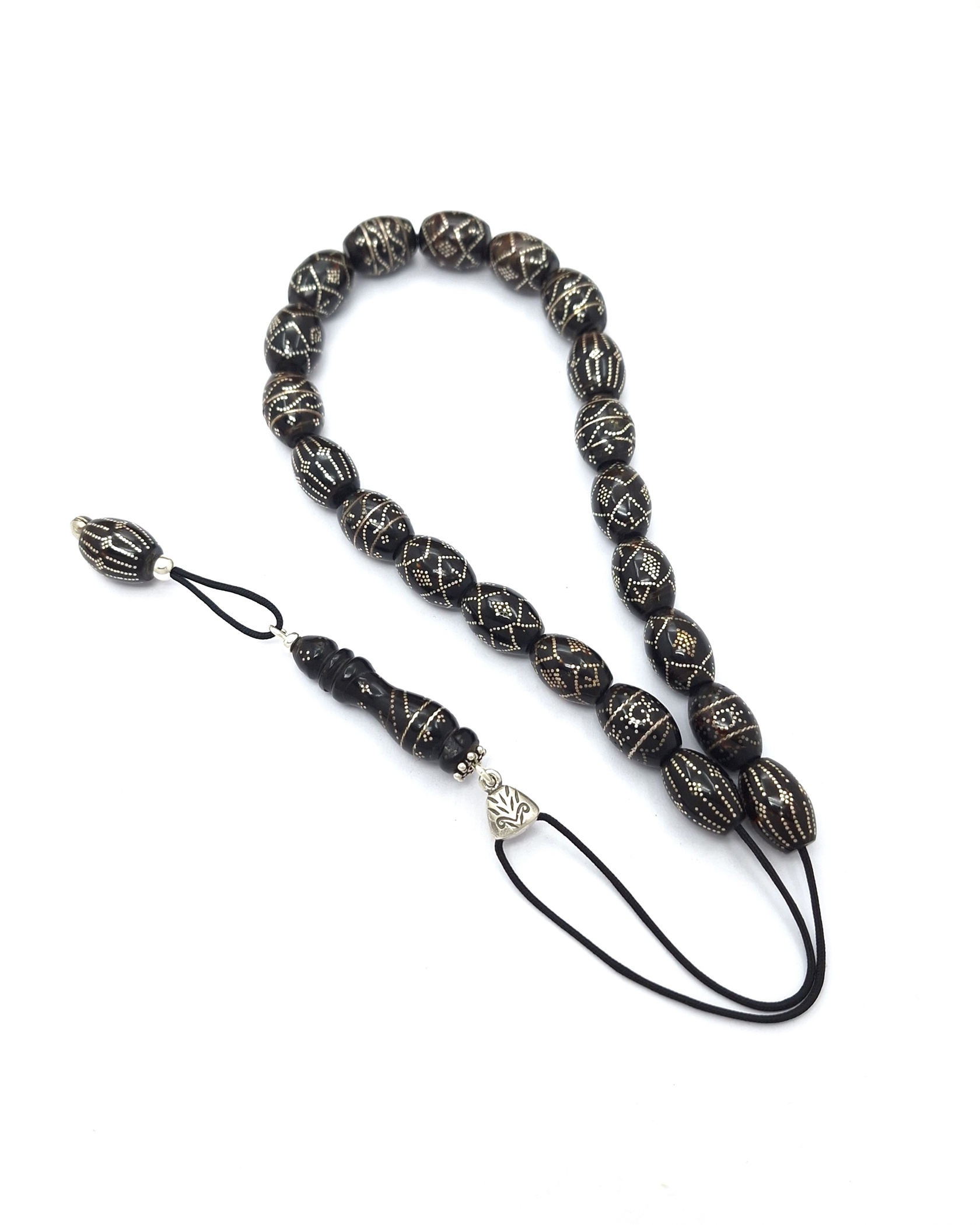 Handmade Komboloi from Black Coral (Yousouri) with Sterling Silver 925 Handmade Komboloi from Black Coral (Yousouri) with Sterling Silver 925