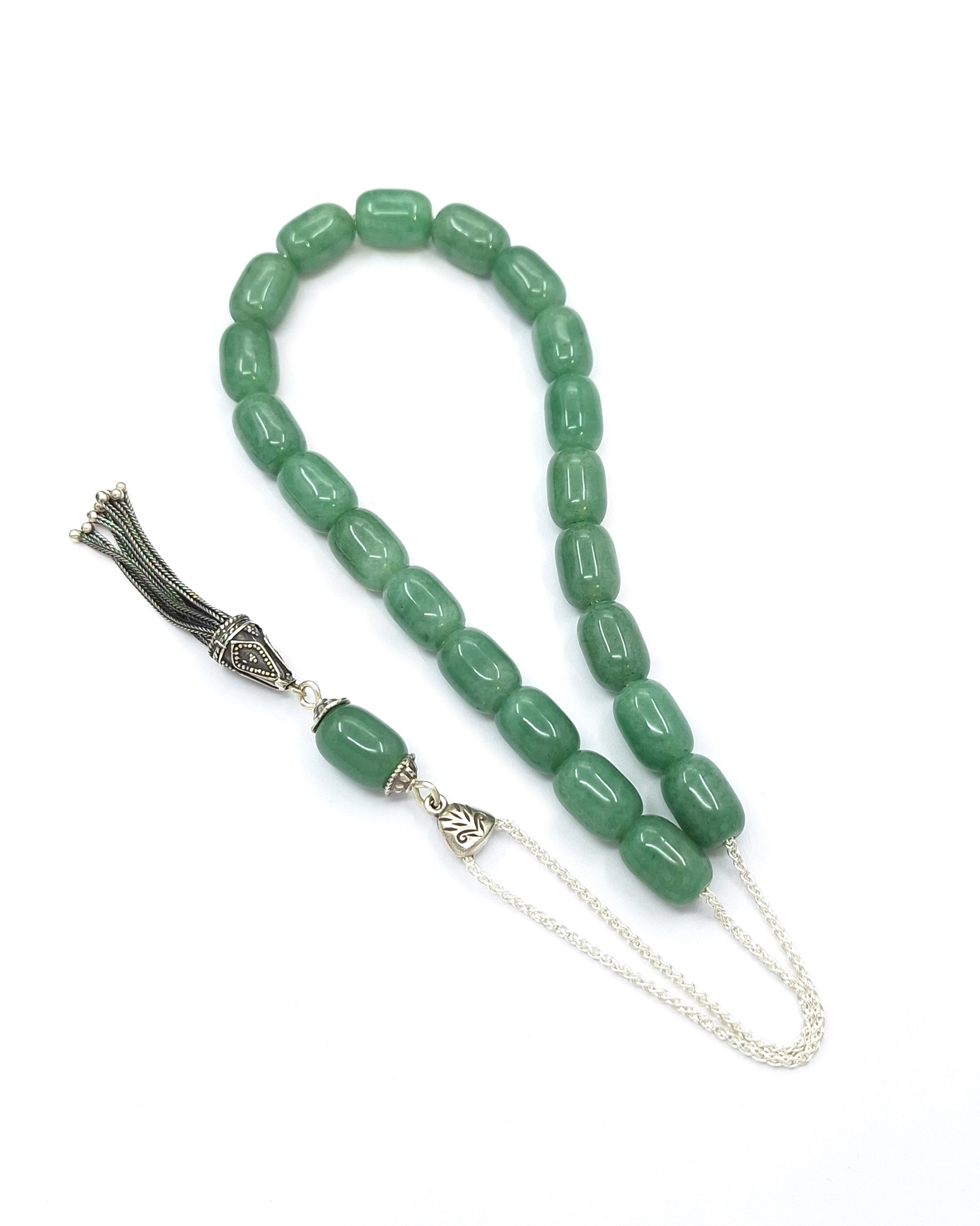 Handmade Komboloi Made of Green Aventurine with 925 Sterling Silver Fittings Handmade Komboloi Made of Green Aventurine with 925 Sterling Silver Fittings